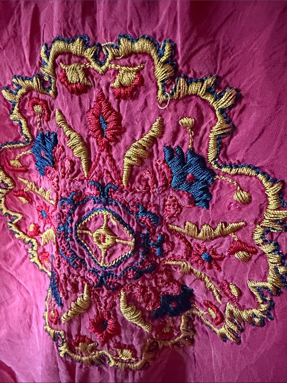 Johnny Was long sleeve Embroidered Drawstring Waist Blouse Medium, berry color